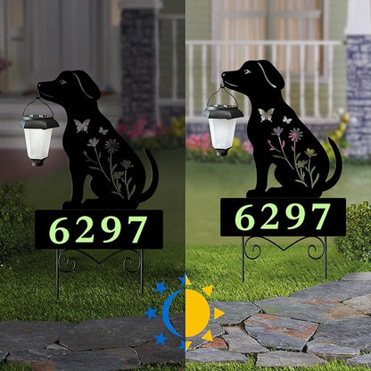 Solar Dog Garden Stakes Dog Holding Solar Lantern Decor Stakes Animal Yard Decorative Stakes Yard Sign -Number