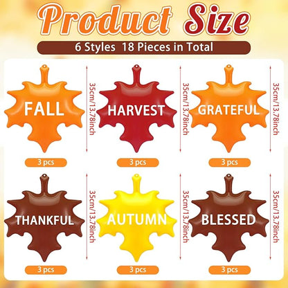 Leyndo 12 Pieces 14 Inch Thanksgiving Fall Inflatable Maple Leaf Outdoor Decorations Autumn Maple Leaf Inflatable Hanging Ornaments Decor Fall Blow up PVC Ornaments for Harvest Party Supplies
