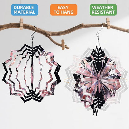 8 Inch Sublimation Wind Spinner, 3D Aluminum Metal Wind Spinner with Hook, Indoor Yard Garden Hanging Decoration, Weather Resistant Rotating Spiral Ornament, Shiny Pink Butterfly