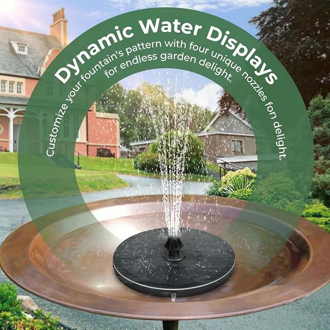 Compact Solar Bird Fountain Pump – Keep Your Garden Alive, Solar Fountain Pump for Bird Bath with 7 Spray Nozzles, Floating Fountain for Birds Bath Small Pond Garden Aquarium (7piece Nozzle Set)