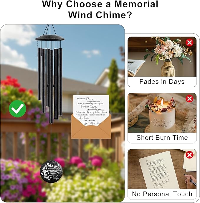 Memorial Wind Chimes for Loss of Loved One - 36'' Outside Sympathy Wind Chimes Gifts for Loss of Loved One, Windchimes in Memory of Loved One, Home Outdoor Garden Porch Patio Decor