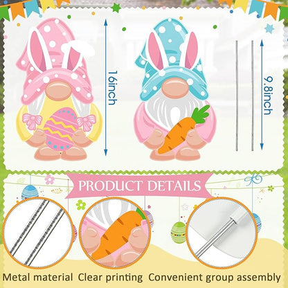 2 Pcs Easter/Spring Outdoor Decorations 16 Inch Easter Yard Signs Metal Pastel Gnome/Rustic Bunny/Lavender Garden Stakes for Home Outside Pathway Lawn Backyard Patio Farmhouse Party Decor(Gnome)