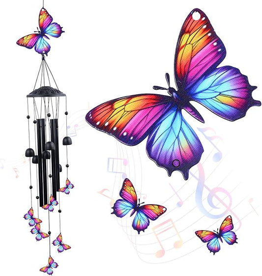 39" Butterfly Wind Chimes for Outside, Balck Metal WindChimes Suitable for Patio, Garden Hanging Decorations, Butterfly Gifts for Birthday Mother’s Day