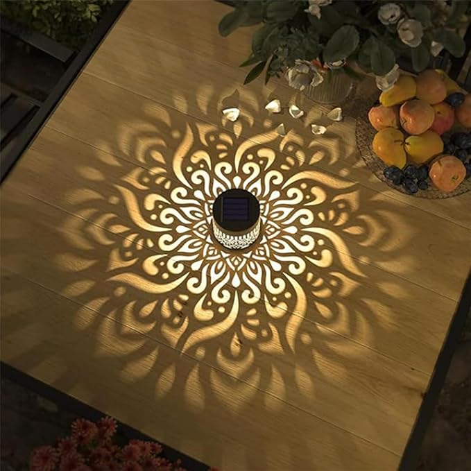 Decorative Solar Mandala Lights, Solar Mandala Lights Outdoor, IP 65 Outdoor Waterproof, Metal Solar Powered Outdoor Deck Step Wall Lights, for Garden Post Patio Backyard Yard Decor (2Pcs)