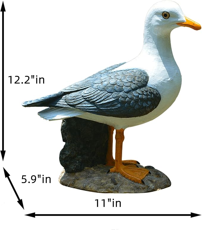 Teaeeno Funny Real Seagull Resin Figurine Decor,Outdoor Sea Bird Statue,Animal Seagull Ornaments Decorations,Bird Craft Art Decor,Coastal Beach Outdoor Table Decor for Garden,Terrace,Lawn,Yard