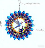 Hummingbird Metal Wind Spinner, 9 Inch Hanging Garden Decor for Patio, Porch, Balcony or Yard, Colorful Hummingbird Gift for Women, Mom, Grandma or Wife