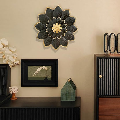 LIFFY 9.2“ Black and Gold Metal Flower Wall Art, Modern Rustic Floral Decor for Indoor Living Room Bedroom Office Outdoor Garden Patio Yard