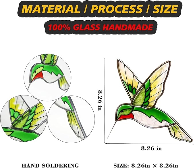 Hummingbird Stained Glass Window Hanging Light Catchers Home Decor Handmade Ruby Throated Bird Sun Catchers Indoor Window Ornament Hummingbird Gifts for Women & Mom Bird Lovers