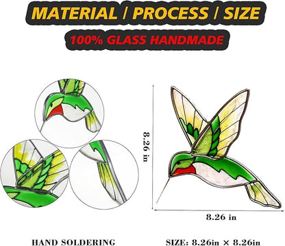 Hummingbird Stained Glass Window Hanging Light Catchers Home Decor Handmade Ruby Throated Bird Sun Catchers Indoor Window Ornament Hummingbird Gifts for Women & Mom Bird Lovers