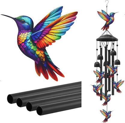 Outdoor Hummingbird Wind Chimes: Colorful Metal Commemorative Gifts of 7 Handmade Hummingbirds, Soothing Melodies in Gardens, Courtyards, and Terraces