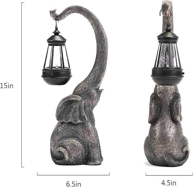 Solar Elephant Statue, Elephant Garden Statue with Solar Lights, Outdoor Elephant Decor for Porch Patio Lawn Balcony, Resin Elephants Figurine Decorations, Birthday Gifts for Mom Grandma Animal Lovers