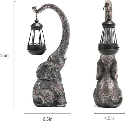 Solar Elephant Statue, Elephant Garden Statue with Solar Lights, Outdoor Elephant Decor for Porch Patio Lawn Balcony, Resin Elephants Figurine Decorations, Birthday Gifts for Mom Grandma Animal Lovers
