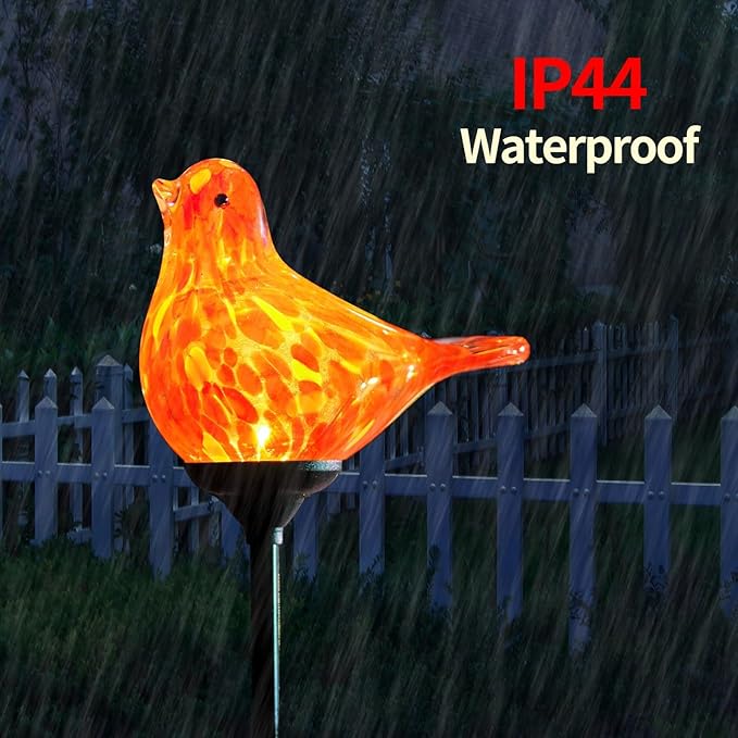 2 Pack Solar Powered Garden Stake Lights Outdoor, Cute Animal Outdoor Figurine Lights Ornament Statue Decor for Pathway, Patio, Red & Green Bird