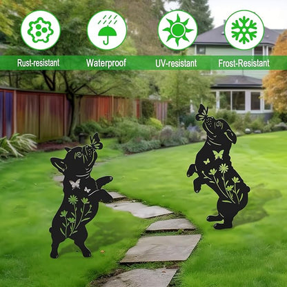 Metal French Bulldog Garden Decor for Outside,Black Dog Silhouette Decorative Yard Art for Outdoor Stakes,Lawn,Pathway,Gifts for Dog Lovers
