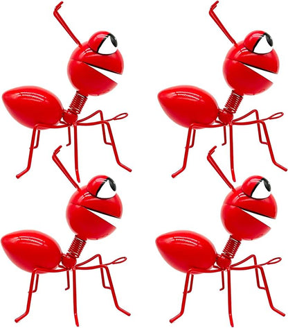 Cruis Cuka Metal Yard Art Garden Decorative Cute Ant Outdoor Wall Sculptures - Set of 4 Red