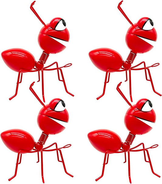 Cruis Cuka Metal Yard Art Garden Decorative Cute Ant Outdoor Wall Sculptures - Set of 4 Red