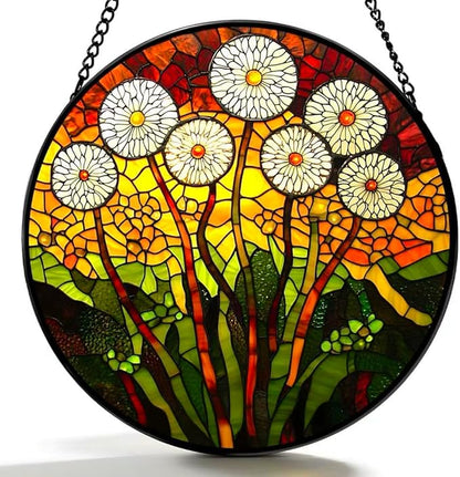 Stained Glass Window Hanging - Colorful Dandelion Pattern 6.3 Inches Suncatcher for Garden Home Decor for Women Mon Grandma Friends