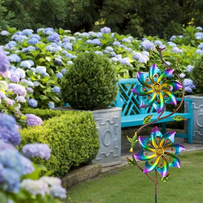 VEWOGARDEN Flower Wind Spinners Outdoor Garden Metal Stake Wind Sculptures & Spinners for Patio Yard Lawn Art Decorations, Colorful