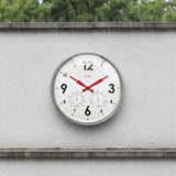 Cloudnola Indoor Outdoor Waterproof Metal Wall Clock with Thermometer and Hygrometer, Zinc Gray, 12 inch Silent Non-Ticking Battery Operated Quality Quartz Round Clock for Patio and Home Decor
