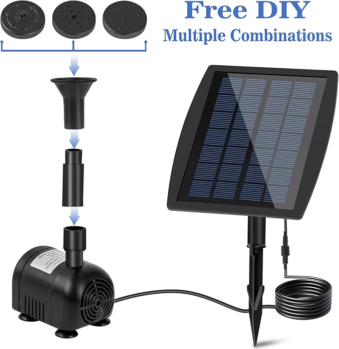 2.5W Solar Water Pump with 3 Spray Nozzles, 3.94FT Tubing, 9.85FT Power Cable, DIY Solar Water Fountain for Garden, Yard, Water Feature