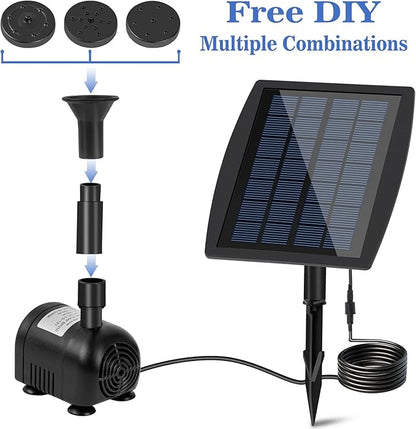 2.5W Solar Water Pump with 3 Spray Nozzles, 3.94FT Tubing, 9.85FT Power Cable, DIY Solar Water Fountain for Garden, Yard, Water Feature