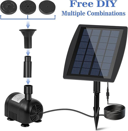 2.5W Solar Water Pump with 3 Spray Nozzles, 3.94FT Tubing, 9.85FT Power Cable, DIY Solar Water Fountain for Garden, Yard, Water Feature