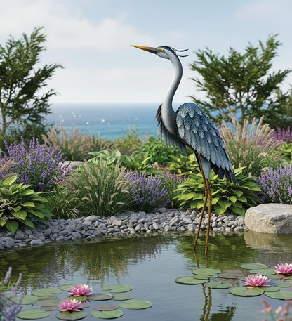 Regal Art & Gift Blue Heron Metal Statue – Indoor Outdoor Decorative Sculpture for Home & Garden Décor, Weather-Resistant Yard Art Figure for Patio, Lawn