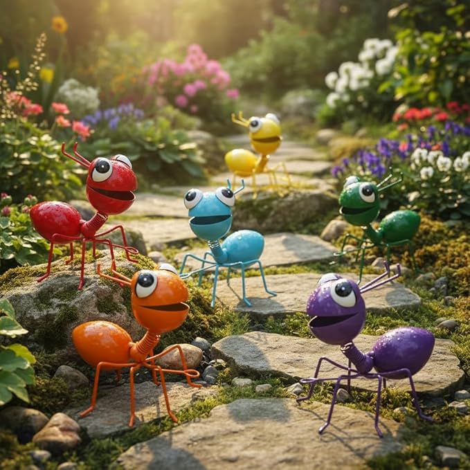 Cruis Cuka Metal Yard Art Garden Decor for Outside Cute Ants Yard Decorations Outdoor Lawn Ornaments Backyard Gifts for Mom - Set of 6
