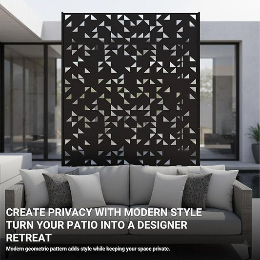 Metal Privacy Screen Outdoor 6FT – Laser-Cut Geometric Mosaic Decorative Steel Panel, Weather-Resistant Freestanding Rustproof Privacy Wall Divider for Patio, Garden, Deck & Balcony