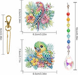 MVVMTOP 2pcs Diamond Art Painting Wind Chime with Crystal Pendant, DIY Parrot Double-Sided Design Special Shape Acrylic Crystal Diamond Ornament, Home Window Garden Hanging Pendant Decoration