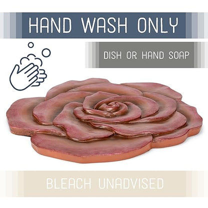 NAT & Jules Rose Flower Shaped Dimensional Indoor Outdoor 12 inch Cast Resin Decorative Garden Stepping Stone, Patio, Walkway Sculpture Yard Art, Colorful Blush