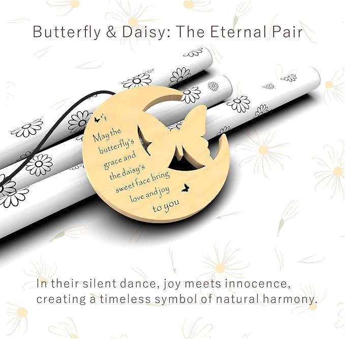 Modern Wind Chimes for Outside, 32" Daisy Print Wind Chime with Butterfly Pendant for Birthday, Mother's Day, Unique Gifts for Women, Garden Yard Patio Porch Home Hanging Decor(Whitestone)