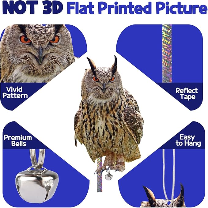 4PCS Fake Owl, Garden Owl, Plastic Owls, Reflective Hanging Decoration, Effective Control Device with Reflective Tape for Garden Patio Windows Tree