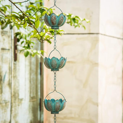 TZSSP Rain Chains Decorative Metal Rain Chain Bell with 12 Cups, Rain Chain for Gutters,8-1/2 Length, Blue