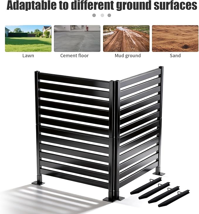 38" W x 48" H Double-Layer Privacy Fence, 4-Panel Heavy Duty Wrought Iron Screen for Maximum Backyard Privacy - Also for AC, Trash & Pool Enclosure