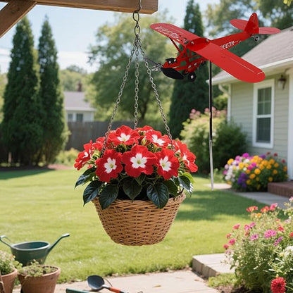 Airplane Wind Spinner Metal Windmill Outdoor Wind Sculpture Airplane Weather Vane for Yard Garden Ornaments, Gifts for Flight Lovers
