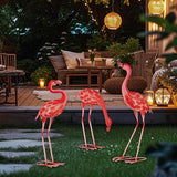 3 Pcs Pink Flamingo Garden Statues, Metal Flamingo Birds Yard Art Outdoor Statue for Home Patio Lawn Balcony Backyard Decor