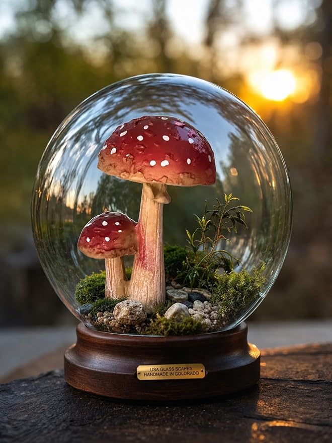 Miniature Resin Mushroom Decor for Fairy Garden – 6 PCS Colorful Mushroom Figurines, Yard Art Ornaments for Outdoor Garden, Bonsai & Terrarium Decorations (Mother & Child Mushroom)