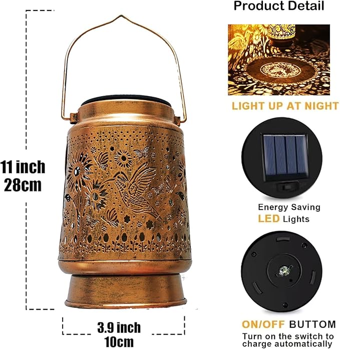 Hummingbird Solar Light Outdoor Waterproof Hanging, Hummingbird Garden Decoration Metal led Solar Light, Suitable for Garden Patio Lawn Path, Ladies mom Grandma Outdoor Lantern Decoration