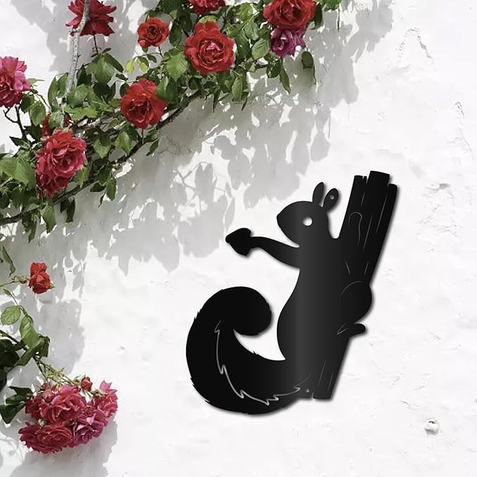 CREATCABIN Metal Squirrel Wall Decor Black Wall Decor Animal Sculptures Wall Hanging Decor Squirrel on Tree Branch Wall Art for Home Office Living Room Bedroom Indoor Outdoor Decoration 11.8x10Inch