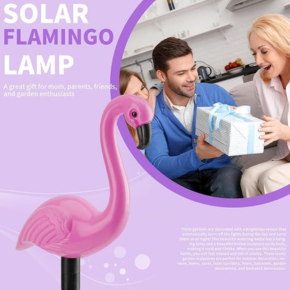 Solar Flamingo Lights 3 Pcs Set, Waterproof Solar Garden Lights Outdoor Decoration, Pink Flamingo Garden Decoration for Patio Lawn Sidewalk Pathway