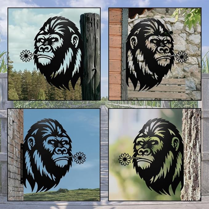 WADORN Big Foot Metal Garden Fence Art, Wild Man Farmhouse Statue Sasquatch Outdoor Decor Big Foot Silhouette Decorative Backyard Stake Metal Savage Ornament Funny Wall Decoration for Garden Patio