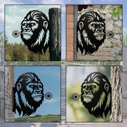 WADORN Big Foot Metal Garden Fence Art, Wild Man Farmhouse Statue Sasquatch Outdoor Decor Big Foot Silhouette Decorative Backyard Stake Metal Savage Ornament Funny Wall Decoration for Garden Patio