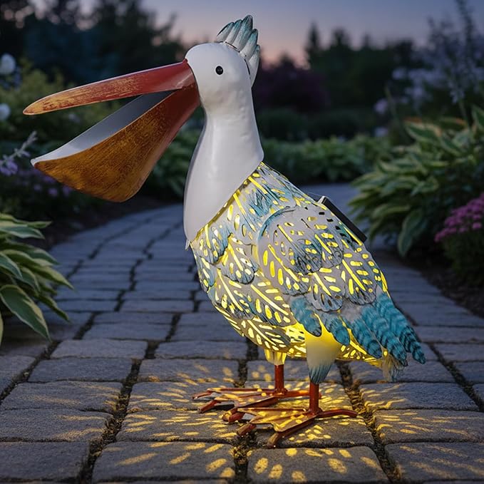 Pelican Statue Garden Decor, Solar Pelican Statues for Outside, 12 inches Pelican Statues, Lawn Ornaments, Coastal Ocean Bird Lawn Ornament for Outside Yard, balcony, Porch, Patio and Pool,Garden Gift