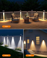 16 Pack Solar Powered Fence Lights Outdoor Wall Mount Decorative Waterproof Down LED for Deck, Outside Stairs, Pool Cage, Patio, Backyard, Garden, Bright 3 Color Temperatures Lamp with Easy to Install