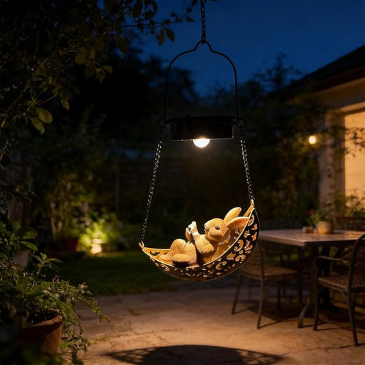 Solar Rabbit Light Outdoor Statues, Waterproof Hanging Animal Figurine with Hook for Yard Garden Wall Balcony Tree Decoration, Garden Statues Lawn Ornaments for Outside Art Outdoor(1 Pack Rabbit)