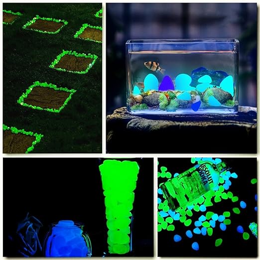 340pcs Glow in The Dark Garden Pebbles, Gardening Luminous Glow Stones Outdoor Decor Glowing Water Fish Tank Gravel (Blue Green)