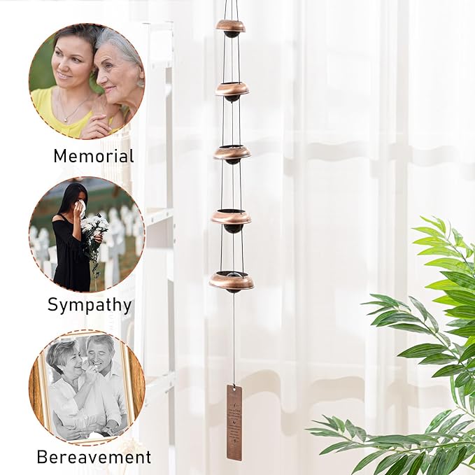 Wonderjune 36'' Memorial Sympathy Wind Chimes for Loss of Loved One Dog Bereavement Gift Idea in Memory, Red Copper Wind Chime with 5 Bells Condolences Basket for Mother Father Pet(Beloved)