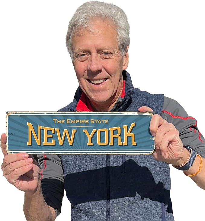 SmartSign 4 x 14 inch New York State Vintage Metal Sign “The Empire State”, 40 mil Rustproof Aluminum with Clear Overcoat, Retro Wall Décor, Multicolor, Made in USA