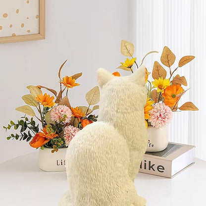 Cat Resin Outdoor Tree Sculpture Gift Garden Terrace Lawn Outdoor Cat Statue (White)